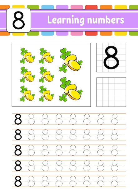 trace and write numbers handwriting practice learning numbers for kids education developing worksheet activity page vector illustration