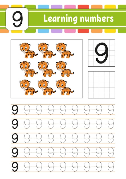 Trace and write numbers. Handwriting practice.