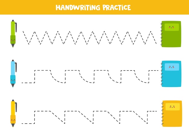 Tracing lines with colorful copybooks and pens Writing practice