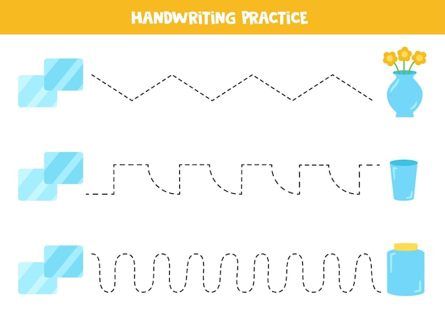 Tracing lines with glass objects Writing practice