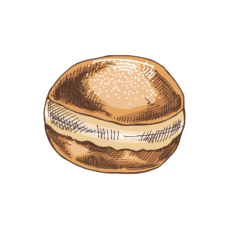 Vektör traditional german polish donut dusted vintage colored illustration pastry sweets dessert