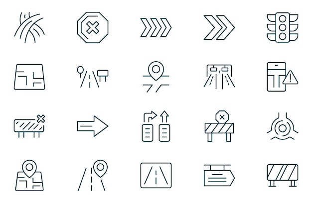 Traffic line icons set Symbols with traffic lights road network city street traffic jam