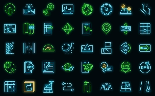 Trajectory icons set outline vector Business road vector neon