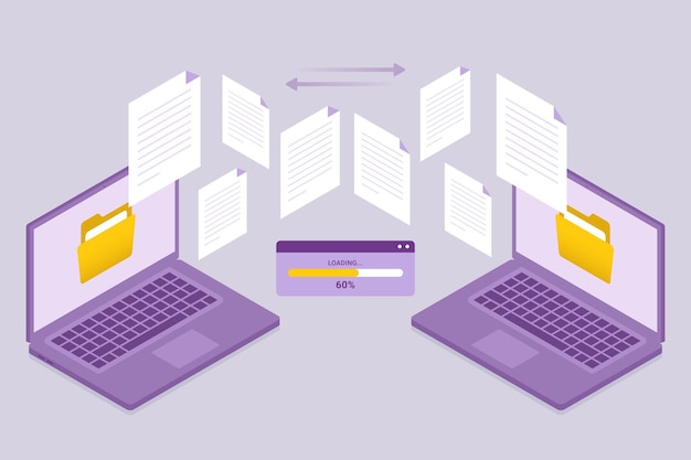 transfer document files between two laptops design concept vector illustration