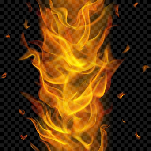 Translucent fire flame with vertical seamless repeat on transparent background