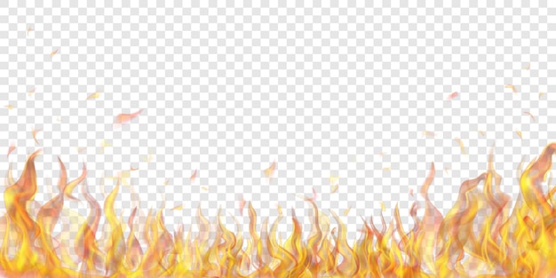 Translucent fire flames and sparks on transparent background. For used on light illustrations. Transparency only in vector format
