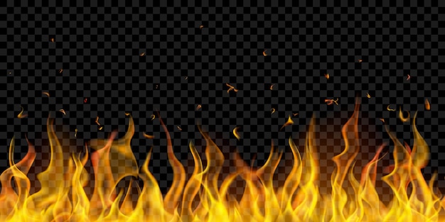 Translucent fire flames with horizontal repetition on transparent background