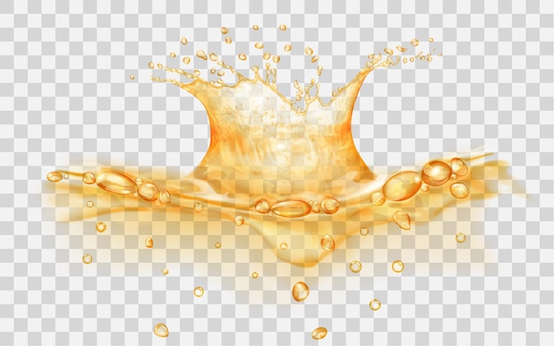 translucent water surface with crown and drops from falling object splash in yellow colors
