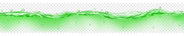 Translucent water with drops in green colors with seamless horizontal repetition, isolated on transparent background. Transparency only in vector file