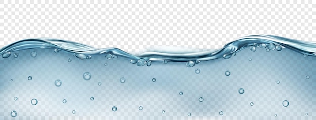 Translucent wave of sea water in gray color with air bubbles on the surface and in the depth isolated on transparent background