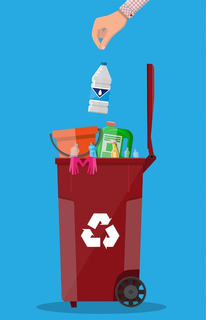 Trash recycle bin container full of plastic things