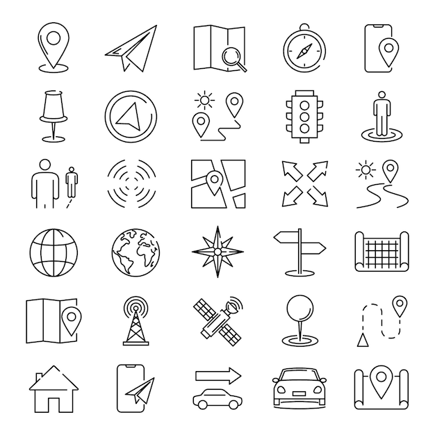 Travel icon Map location and navigation icons set Linear icons set