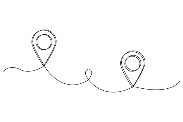 Travel route markers Line art style Location pin path Vector illustration