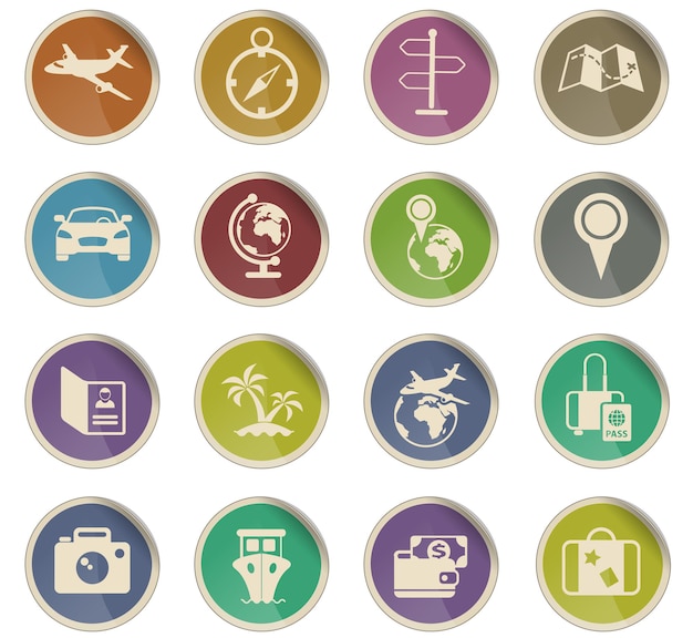 travel vector icons in the form of round paper labels