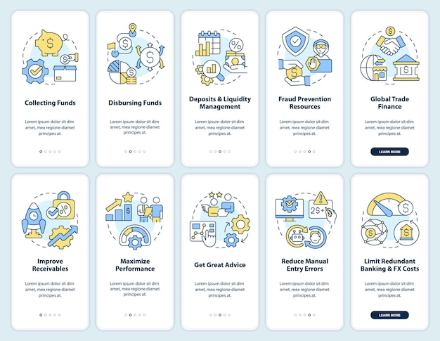 Treasury management service advantages onboarding mobile app screen