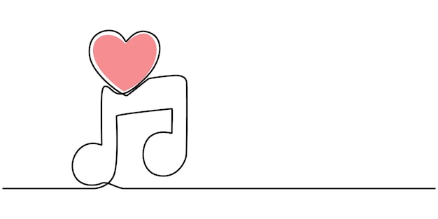 Treble Clef with Heart Musical note heart One line art Song Element Icon Love music composition