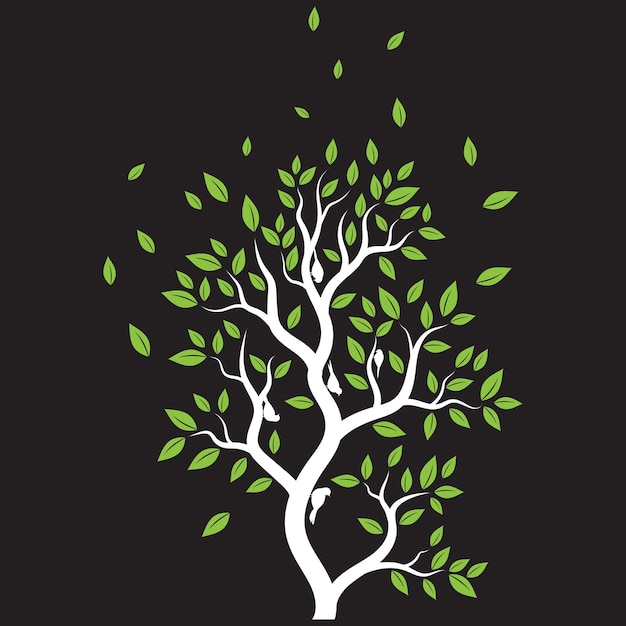 Tree and bird in black background vector ilustration design