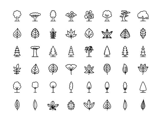 Tree and Leaf Species Editable Line Icon Set Pixel Perfect Vector Illustration