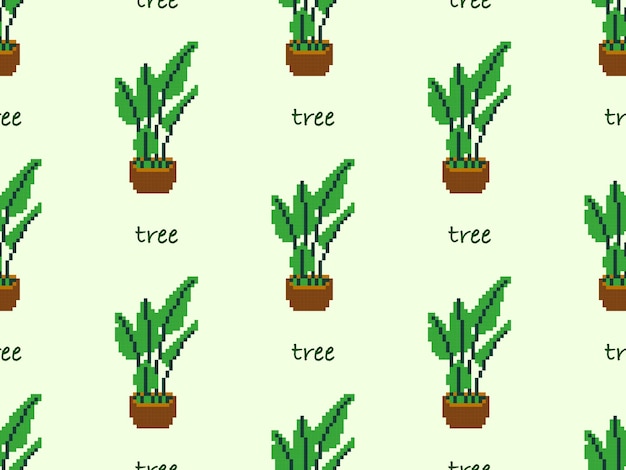 tree cartoon character seamless pattern on green background pixel stylex9