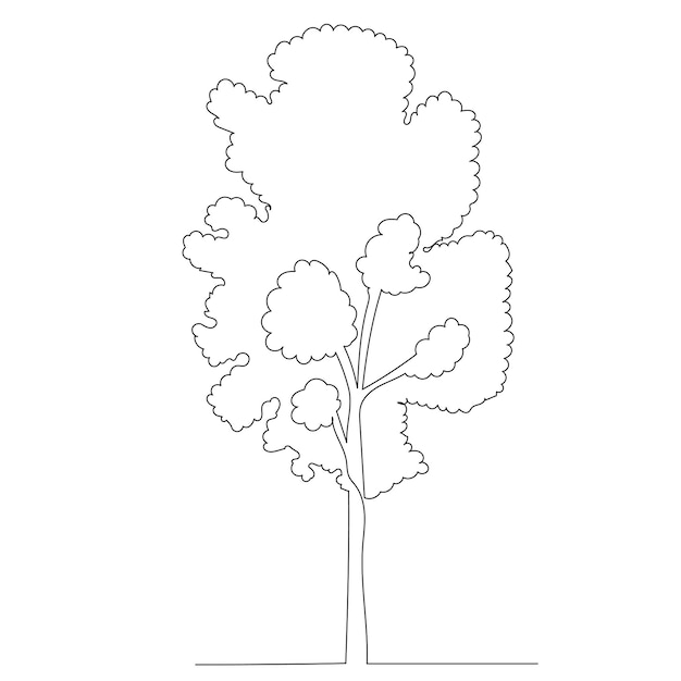 tree drawing by one continuous line vector sketch