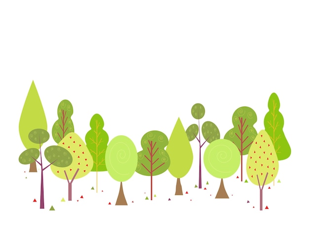 trees in the forest vector illustration in flat cartoon style