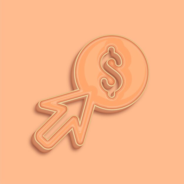 Trendsetting Modern 3D Peach Fuzz Color Arrow Dollar Sign Icon with Background