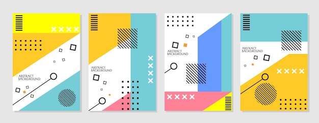 trendy abstract cover design set geometric background template with line elements and flat shapes