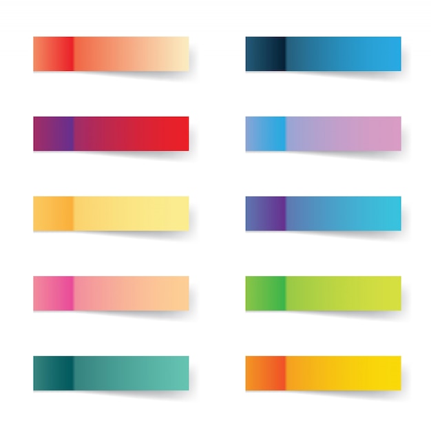 Trendy color gradient sticky notes or reminder stickers isolated on white background.