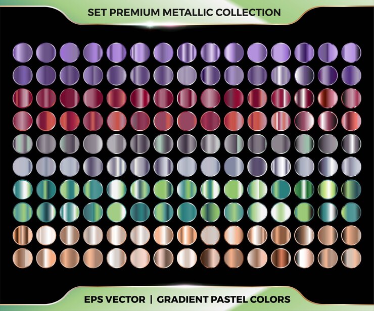 Vektör trendy colorful gradient purple, maroon, silver, green, gold combination mega set collection of metal pastel palettes for border frame ribbon cover label templates