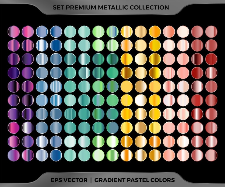 Vektör trendy colorful swatches metallic gradient rose gold, maroon green gold purple, blue combination mega set collection