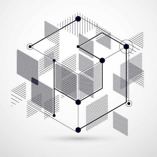 trendy geometric vector pattern, textured abstract cube mesh black and white background. technical plan, abstract engineering draft for use in graphic and web design.