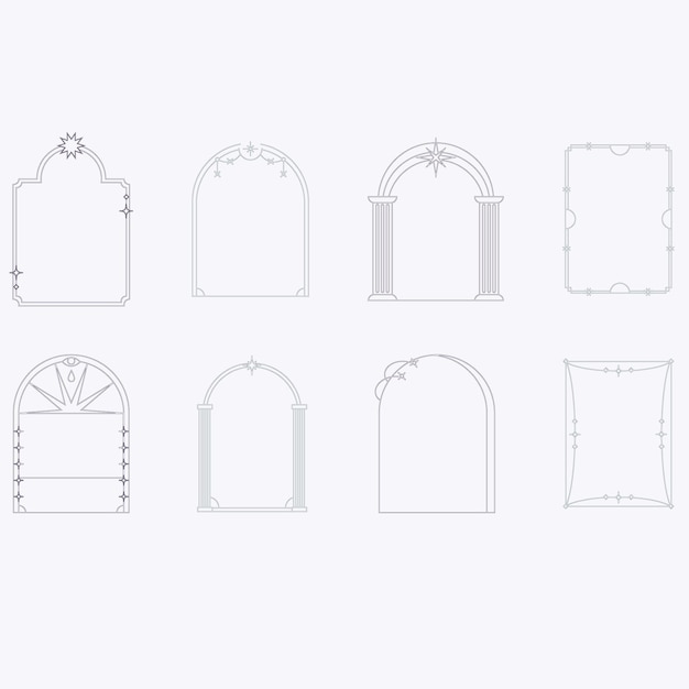 trendy line elements set minimalist frames and borders with twinkle stars different aesthetic oval