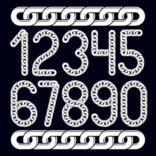 trendy numbers collection, vector numeration. created using chrome chain, linkage.