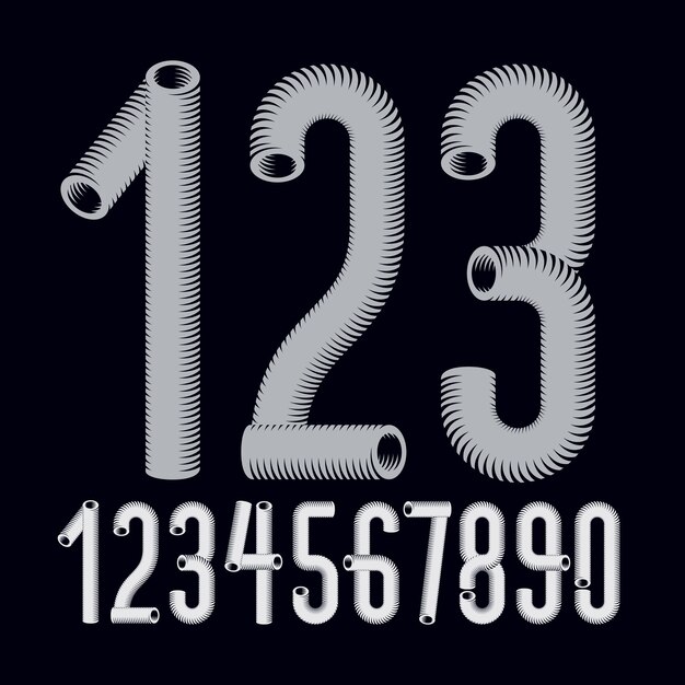 trendy vector numerals collection. modern funky numbers from 0 to 9 best for use in logo, poster creation. created with hosepipe style, plumbing.