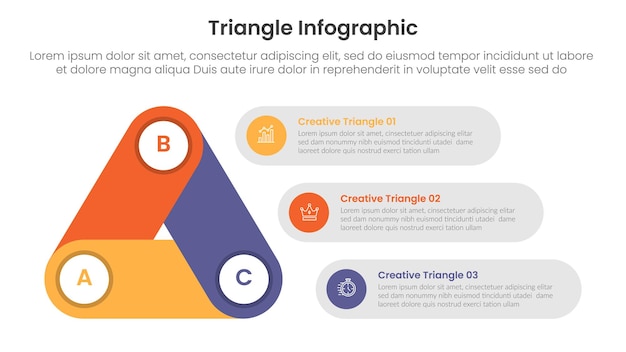 triangle base shape infographic template banner with round rectangle structure with rectangle container stack with 3 point for slide presentation