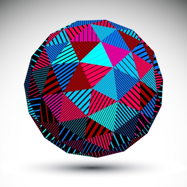 Triangular abstract dimensional striped sphere, colorful vector digital eps8 object isolated on white background.