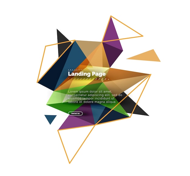 Triangular design abstract background landing page Low poly style colorful triangles on white