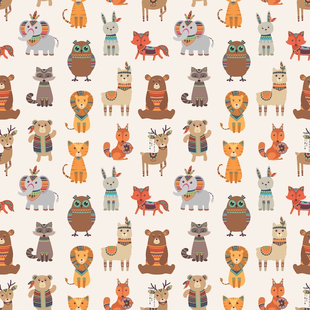 Tribal animal seamless pattern. Ethnic style animals  texture