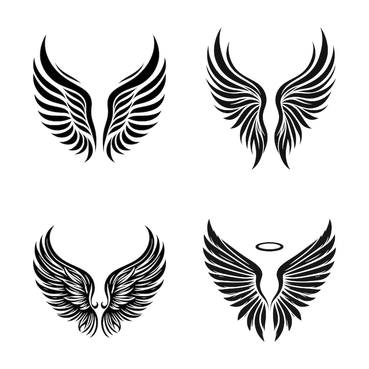 Vektör tribal wing design set isolated on white for logo tattoo and fantasy art