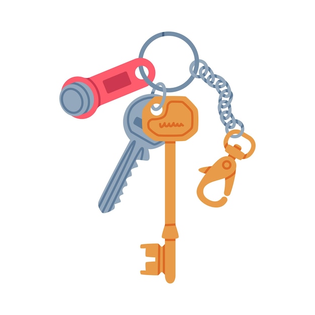 trinket with key hanging with keychain or keyring vector illustration