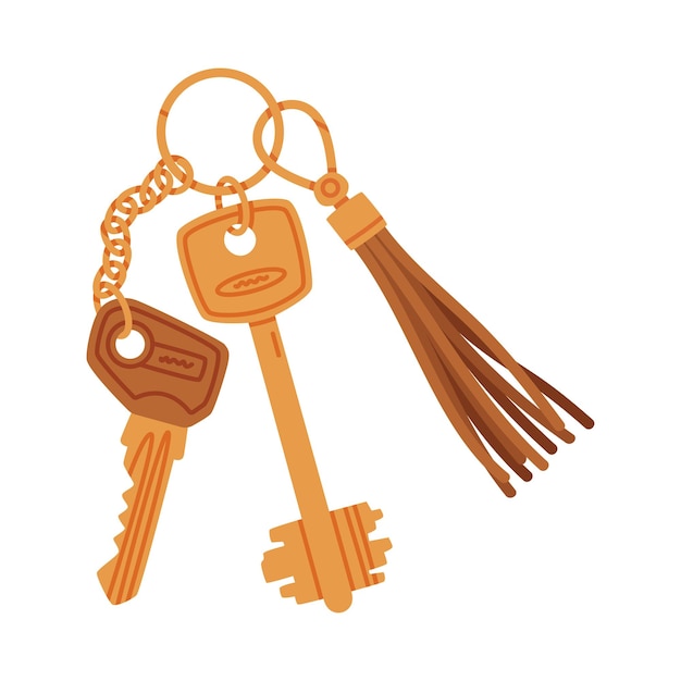trinket with key hanging with tassel keychain or keyring vector illustration