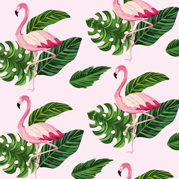 Tropical leaves plants and flemish background