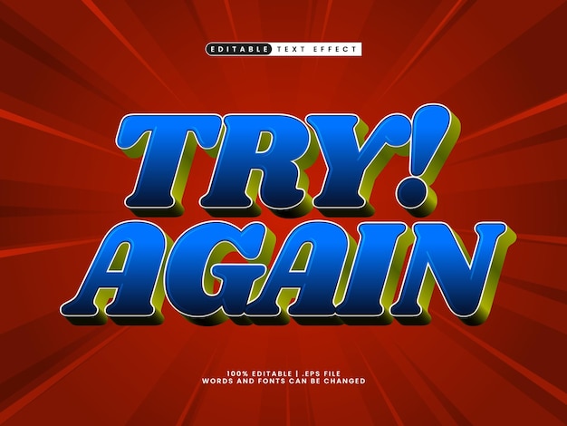 try again editable text effect in kids and simple text style