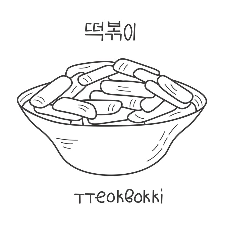 Vektor tteokbokki traditional korean food doodle