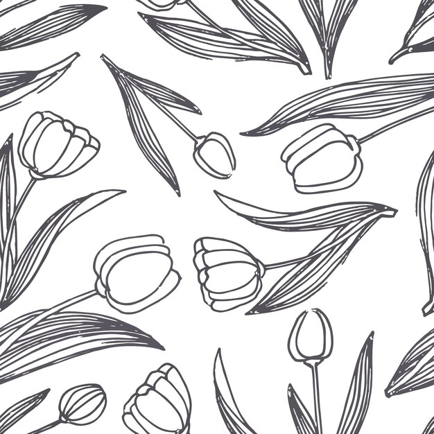 tulip black line vector seamless pattern tulip seamless pattern vector background decorative seamless illustration good for printing great for label print packaging fabric