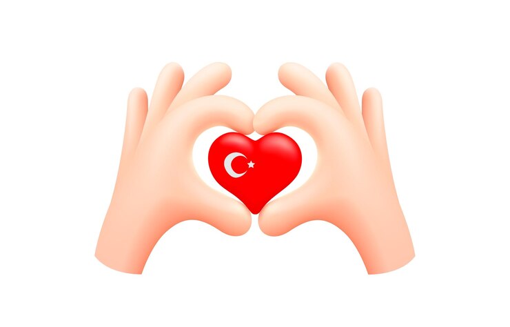 Vektör turkey flag in form of hand heart republic of turkey national flag concept vector