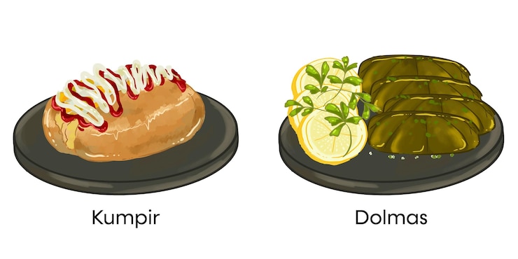Vektör turkiye traditional food kumpir dolmas