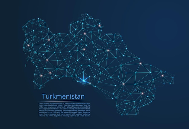 turkmenistan communication network map vector low poly image of a global map with lights