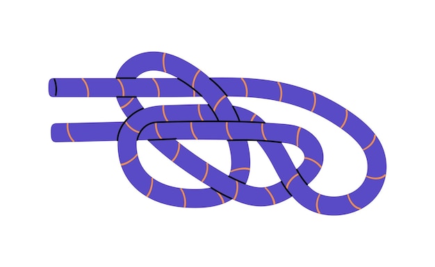 Tutorial of tieing running bowline Technique of marine bond of rope Braided knot closeup Climbing node of cord Belaying cordage bundle Flat isolated vector illustration on white background