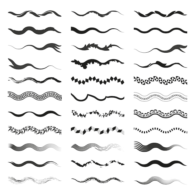 Twenty four wave patterns Different styles and designs Curved line elements Decorative vector set